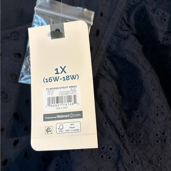 Terra & Sky Navy Ruffle Sleeve Eyelet Dress 1X BNWT - Picture 3 of 5